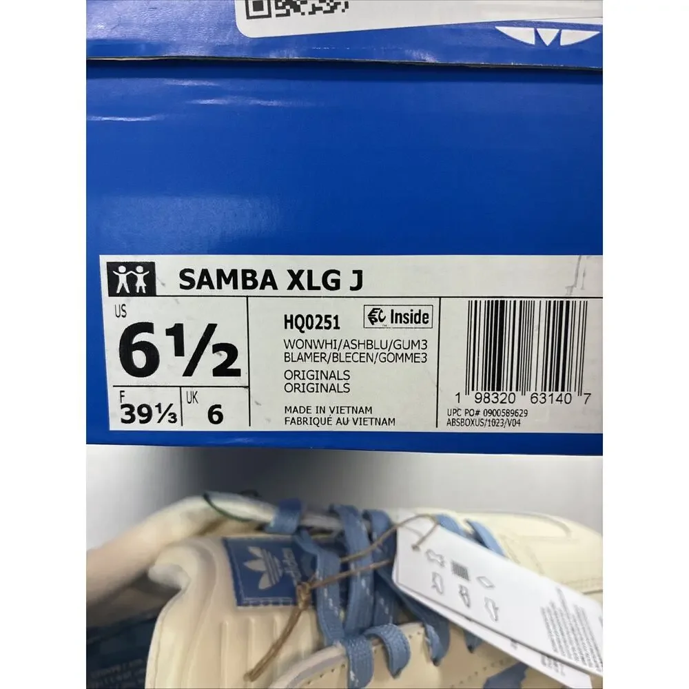 adidas Samba XLG Wonder White Ash Blue HQ0251 GS Youth 6.5 New With Box